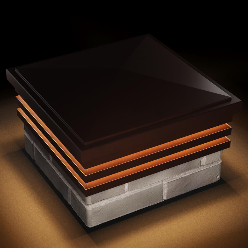 Колпак Zking Бона ХайТек Коричневый на столб 1.5х1.5 кирпича (385х385мм) с подсветкой в Наро-Фоминске фото