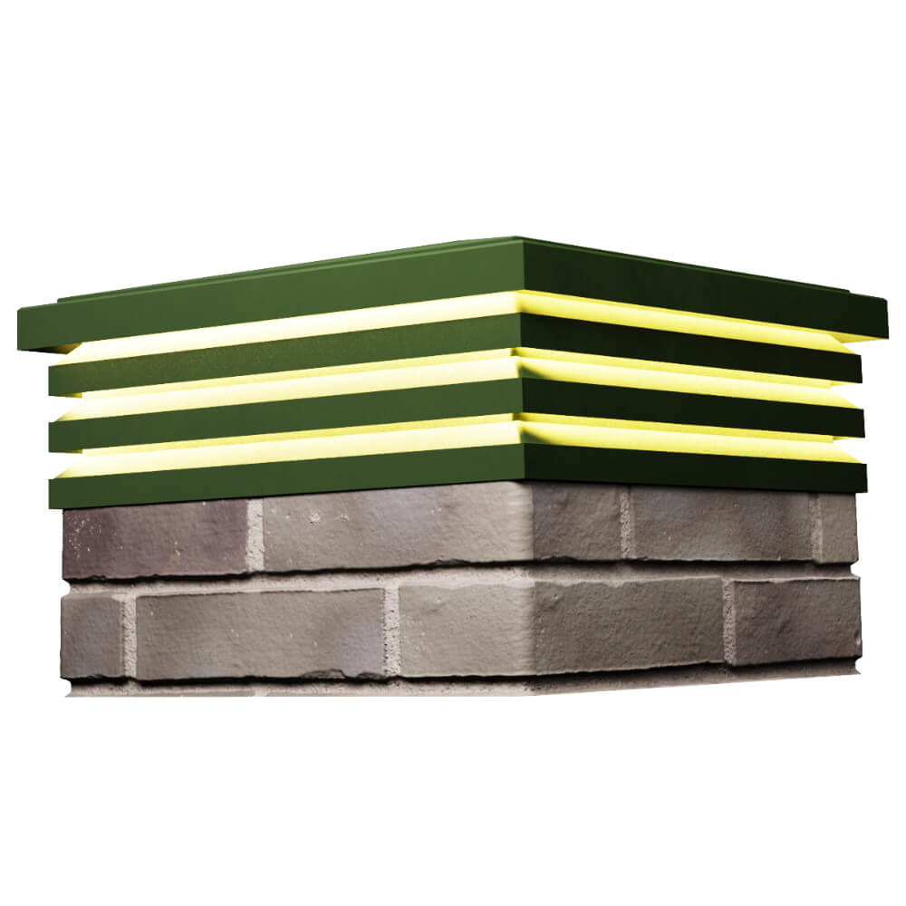 Колпак Zking Бона ХайТек Зеленый на столб 1.5х1.5 кирпича (385х385мм) с подсветкой